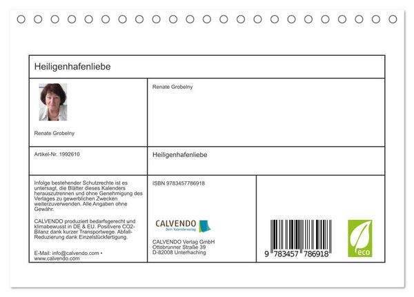 Produktbild: Heiligenhafenliebe (Tischkalender 2026 DIN A5 quer), CALVENDO Monatskalender