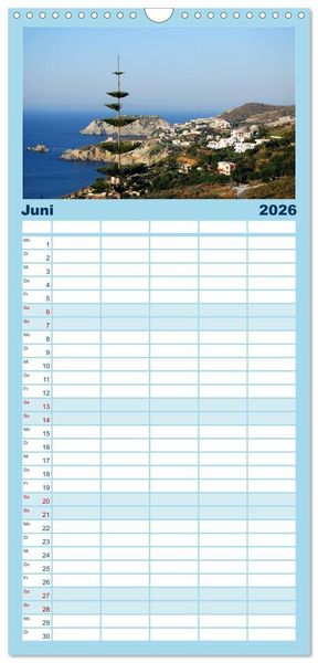 Produktbild: Familienplaner 2026 - Griechenland - Insel Kreta mit 5 Spalten (Wandkalender, 21 x 45 cm) CALVENDO