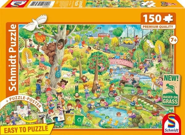 Schmidt 56531 - Spiel, Spaß und Umweltschutz, Puzzle mit Poster, 150 Teile aus NATPAX® Graspappe