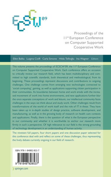 Produktbild: ECSCW 2009: Proceedings of the 11th European Conference on Computer Supported Cooperative Work, 7-11 September 2009, Vienna, Austria