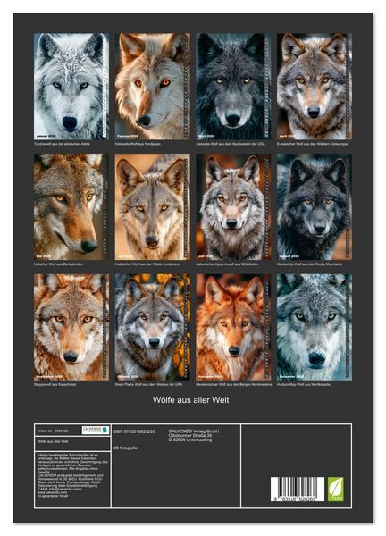 Produktbild: W&ouml;lfe aus aller Welt (hochwertiger Premium Wandkalender 2026 DIN A2 hoch), Kunstdruck in Hochglanz
