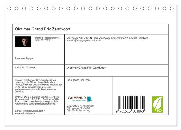 Produktbild: Oldtimer Grand Prix Zandvoort (Tischkalender 2026 DIN A5 quer), CALVENDO Monatskalender