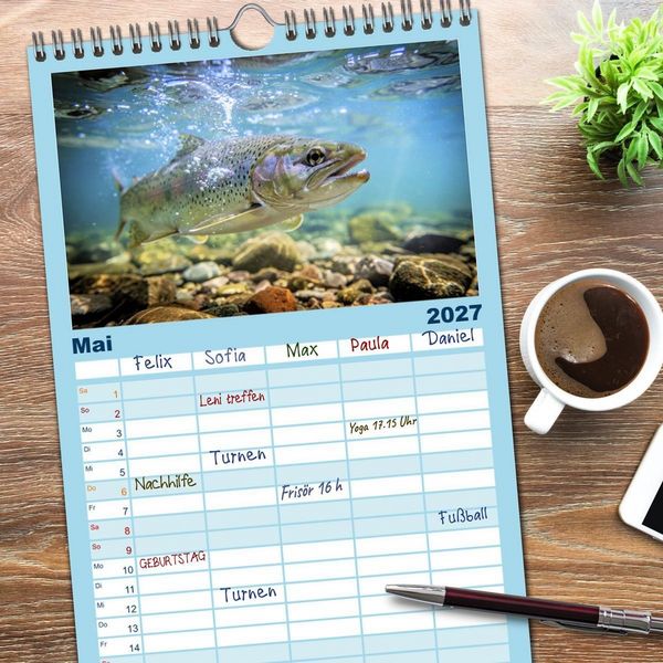 Produktbild: Familienplaner 2027 - Forellen im Fluss mit 5 Spalten (Wandkalender, 21 x 45 cm) CALVENDO