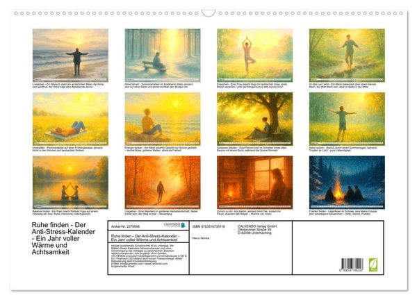 Produktbild: Ruhe finden - Der Anti-Stress-Kalender - Ein Jahr voller W&auml;rme und Achtsamkeit (Wandkalender 2026 DIN A2 quer), CALVENDO Monatskalender