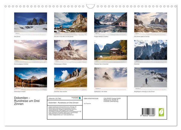 Produktbild: Dolomiten - Rundreise um Drei Zinnen (Wandkalender 2026 DIN A3 quer), CALVENDO Monatskalender
