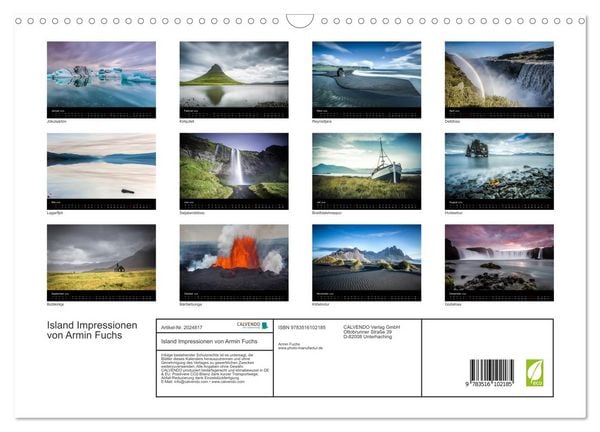 Produktbild: Island Impressionen von Armin Fuchs (Wandkalender 2026 DIN A3 quer), CALVENDO Monatskalender
