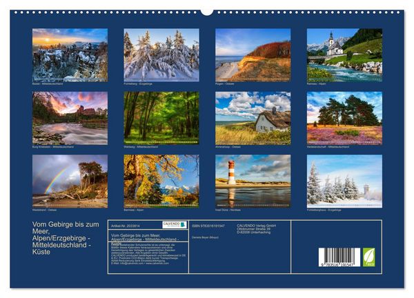 Produktbild: Vom Gebirge bis zum Meer, Alpen/Erzgebirge - Mitteldeutschland - K&uuml;ste (hochwertiger Premium Wandkalender 2026 DIN A2 quer), Kunstdruck in Hochglanz