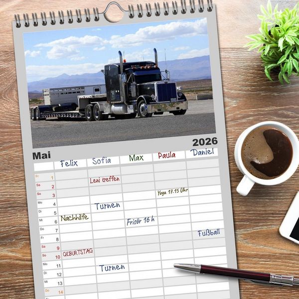 Produktbild: Familienplaner 2026 - Langhauber. Coole Trucks in den USA mit 5 Spalten (Wandkalender, 21 x 45 cm) CALVENDO
