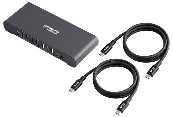 Produktbild: SpeaKa Professional SP-KVM-2P4K 2 Port KVM-Umschalter Grau (matt) HDMI&reg;, USB-A (USB 3.2 Gen 1), USB-A (USB 2.0), USB-C&reg; PD, RJ45
