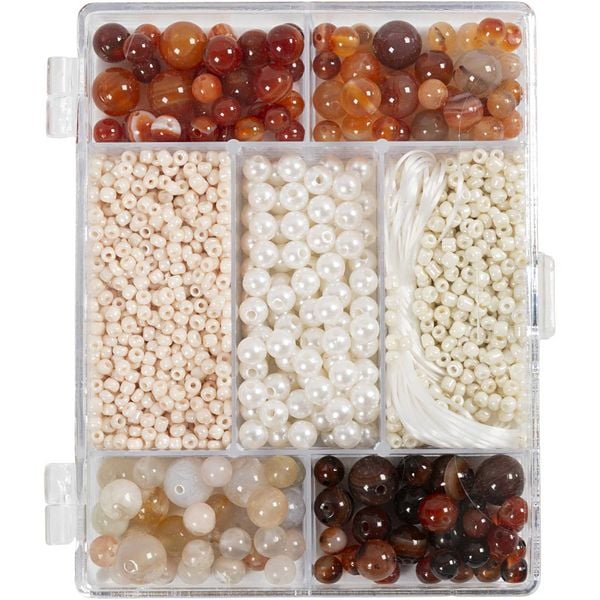 Produktbild: Creativ Company Kreativ Mix Schmuck, Achate, Gr&ouml;&szlig;e 2,6-10 mm, Lochgr&ouml;&szlig;e 0,8-1,8 mm, sortierte Farben