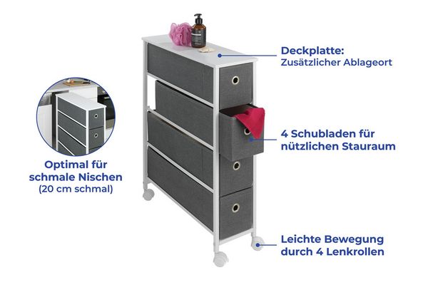 Produktbild: Nischenregal 4 Schubladen, Nischen-K&uuml;chenregal mit 4 Schubladen