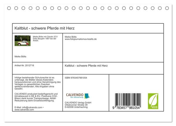 Produktbild: Kaltblut - schwere Pferde mit Herz (Tischkalender 2026 DIN A5 quer), CALVENDO Monatskalender