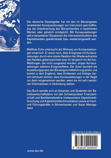 Produktbild: Kursaussetzungen am deutschen Aktienmarkt