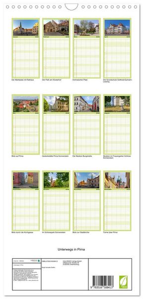 Produktbild: Familienplaner 2026 - Unterwegs in Pirna mit 5 Spalten (Wandkalender, 21 x 45 cm) CALVENDO