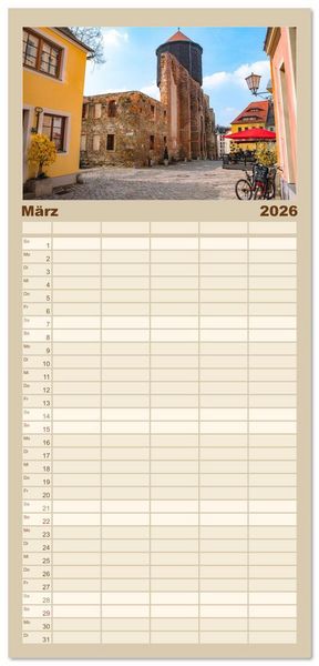 Produktbild: Familienplaner 2026 - Bautzen neu erleben - Monat f&uuml;r Monat urban eingefangen mit 5 Spalten (Wandkalender, 21 x 45 cm) CALVENDO