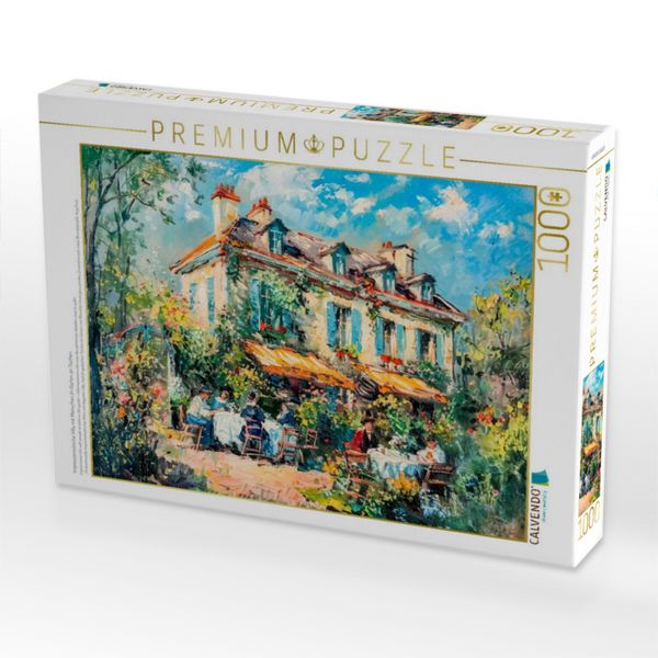 Produktbild: CALVENDO Puzzle Impressionistische Villa mit Menschen im Garten an Tischen | 1000 Teile Lege-Gr&ouml;&szlig;e 64x48cm Foto-Puzzle f&uuml;r gl&uuml;ckliche Stunden
