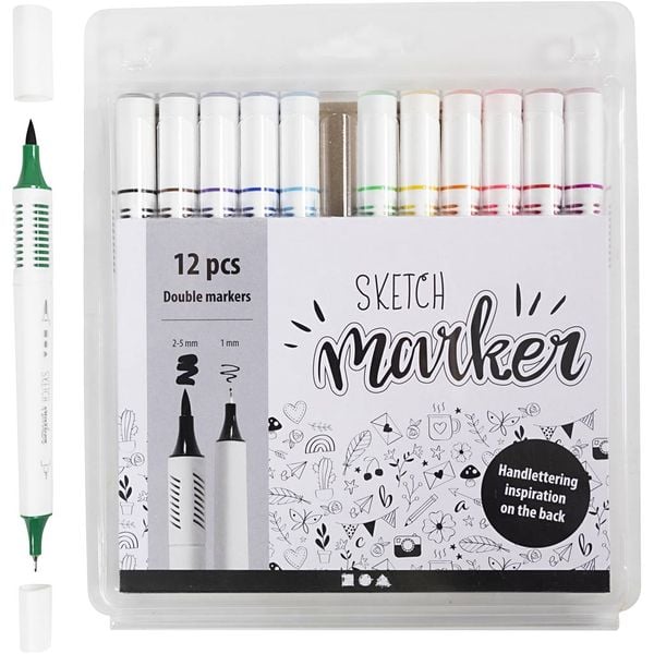 Produktbild: Creativ Company Sketch Marker, Strichst&auml;rke 1+2-5 mm, Standard-Farben, 12 Stk