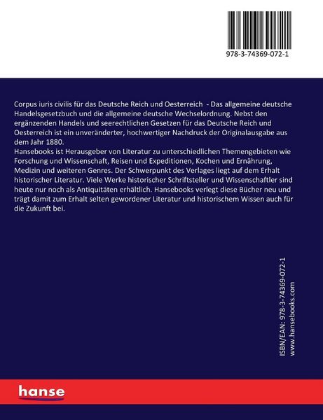 Produktbild: Corpus iuris civilis f&uuml;r das Deutsche Reich und Oesterreich