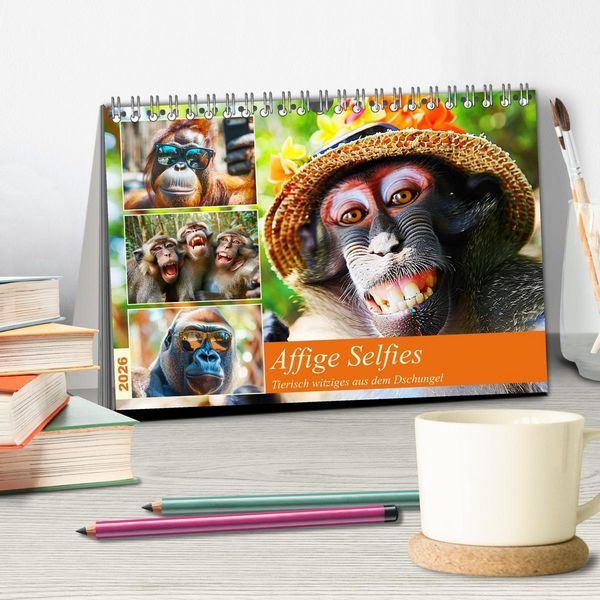 Produktbild: Affige Selfies. Tierisch witziges aus dem Dschungel (Tischkalender 2026 DIN A5 quer), CALVENDO Monatskalender