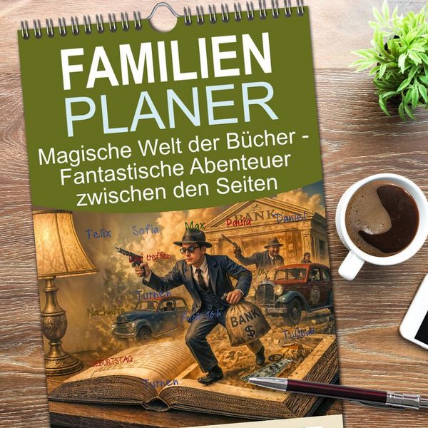 Produktbild: Familienplaner 2026 - Magische Welt der B&uuml;cher - Fantastische Abenteuer zwischen den Seiten mit 5 Spalten (Wandkalender, 21 x 45 cm) CALVENDO