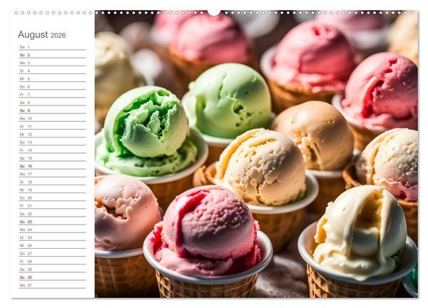 Produktbild: K&ouml;stliche Versuchung - Der zuckers&uuml;&szlig;e Eiscreme Geburtstagskalender mit erfrischenden KI Eisgen&uuml;ssen (Wandkalender 2026 DIN A2 quer), CALVENDO Monatskalender
