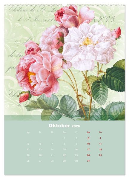 Produktbild: Rosencollagen mit Rosen von Pierre-Joseph Redout&eacute; (Wandkalender 2026 DIN A2 hoch), CALVENDO Monatskalender