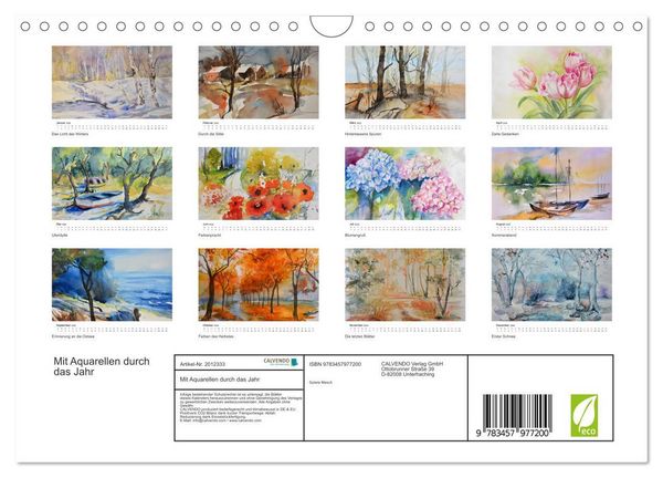 Produktbild: Mit Aquarellen durch das Jahr (Wandkalender 2026 DIN A4 quer), CALVENDO Monatskalender