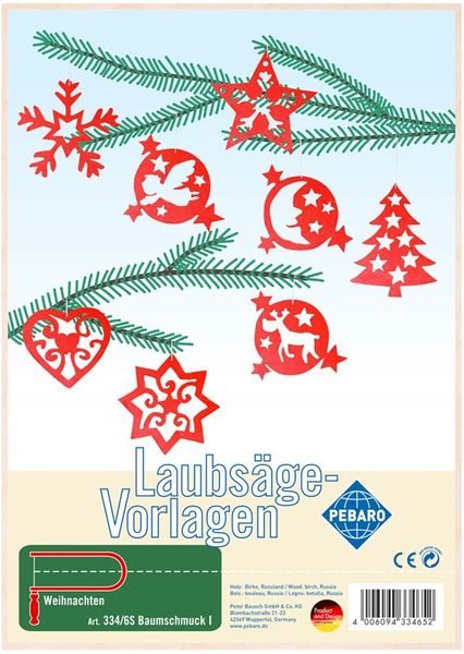 Produktbild: PEBARO 334/6S - Laubs&auml;gevorlage Baumschmuck I Weihnachten, 2 Platten, Gr&ouml;&szlig;e DIN A4