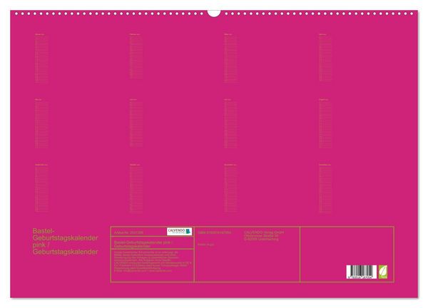 Produktbild: Bastel-Geburtstagskalender pink / Geburtstagskalender (Wandkalender 2026 DIN A2 quer), CALVENDO Monatskalender
