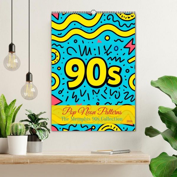 Produktbild: Pop Neon Patterns - The Memphis 90s Collection (Wandkalender 2026 DIN A2 hoch), CALVENDO Monatskalender