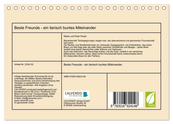 Produktbild: Beste Freunde - ein tierisch buntes Miteinander (Tischkalender 2027 DIN A5 quer), CALVENDO Monatskalender