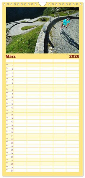 Produktbild: Familienplaner 2026 - Alpenp&auml;sse auf dem Rennrad Vol. 1 mit 5 Spalten (Wandkalender, 21 x 45 cm) CALVENDO