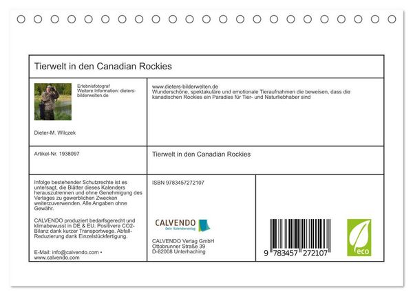 Produktbild: Tierwelt in den Canadian Rockies (Tischkalender 2026 DIN A5 quer), CALVENDO Monatskalender