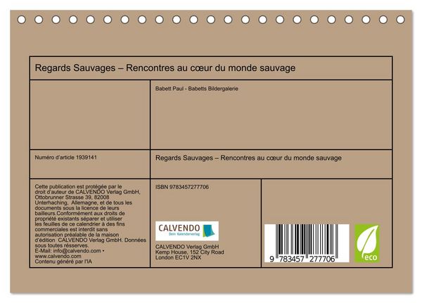 Produktbild: Regards Sauvages &ndash; Rencontres au c&oelig;ur du monde sauvage (Calendrier de bureau 2026 DIN A5 vertical), CALVENDO calendrier mensuel