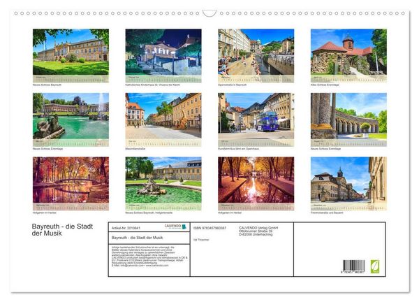 Produktbild: Bayreuth - die Stadt der Musik (Wandkalender 2026 DIN A2 quer), CALVENDO Monatskalender