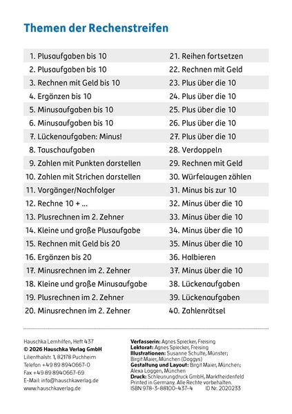 Produktbild: Meine &Uuml;bungsstreifen Rechnen lernen &ndash; 1. Klasse: Zahlen bis 20