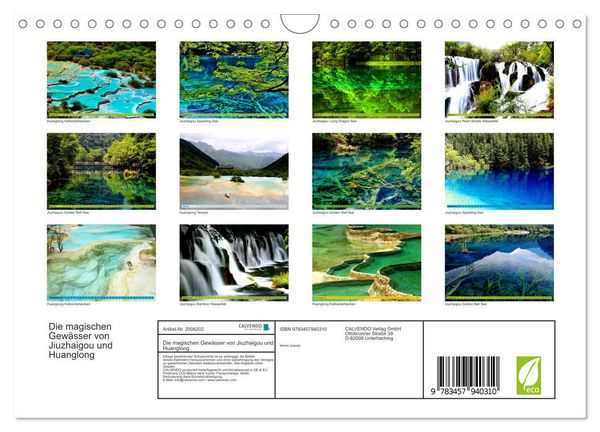 Produktbild: Die magischen Gew&auml;sser von Jiuzhaigou und Huanglong (Wandkalender 2026 DIN A4 quer), CALVENDO Monatskalender