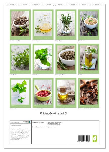 Produktbild: Kr&auml;uter, Gew&uuml;rze und &Ouml;l (hochwertiger Premium Wandkalender 2026 DIN A2 hoch), Kunstdruck in Hochglanz