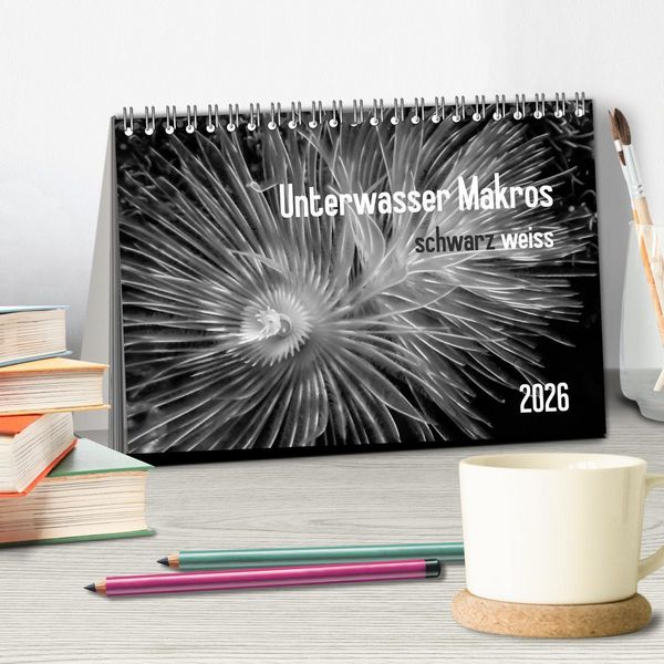 Produktbild: Unterwasser Makros - schwarz weiss 2026 (Tischkalender 2026 DIN A5 quer), CALVENDO Monatskalender