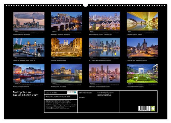 Produktbild: Metropolen zur blauen Stunde 2026 (Wandkalender 2026 DIN A2 quer), CALVENDO Monatskalender