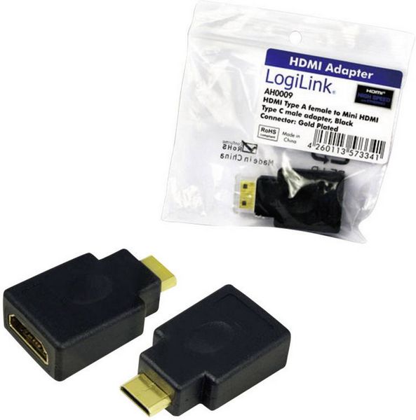 Produktbild: LogiLink AH0009 HDMI Adapter [1x HDMI-Stecker C Mini - 1x HDMI-Buchse] Schwarz vergoldete Steckkontakte