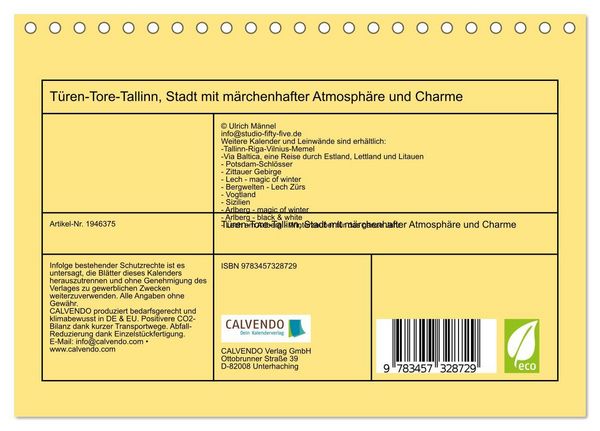 Produktbild: T&uuml;ren-Tore-Tallinn, Stadt mit m&auml;rchenhafter Atmosph&auml;re und Charme (Tischkalender 2026 DIN A5 quer), CALVENDO Monatskalender