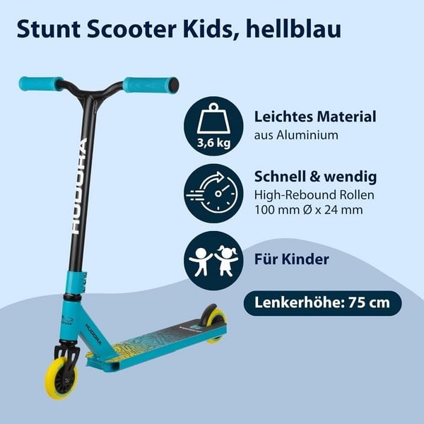 Produktbild: HUDORA 14058 - Stunt Scooter Kids hellblau, Cityroller f&uuml;r Kinder von ca. 6-10 Jahren