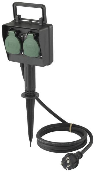 Produktbild: Sygonix SY-5231004 Gartensteckdose 2fach Schwarz, Standard-Gr&uuml;n (seidenmatt) erh&ouml;hter Ber&uuml;hrungsschutz