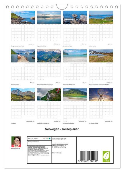 Produktbild: Norwegen - Reiseplaner (Wandkalender 2026 DIN A4 hoch), CALVENDO Monatskalender