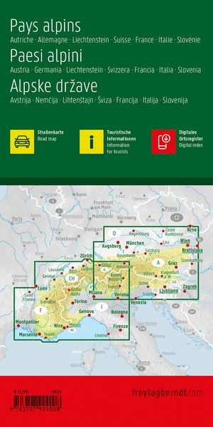 Produktbild: Freytag & berndt Stra&szlig;enkarte Alpenl&auml;nder, &Ouml;sterreich - Deutschland - Schweiz - Frankreich - Italien - Slowenien 1:500.000