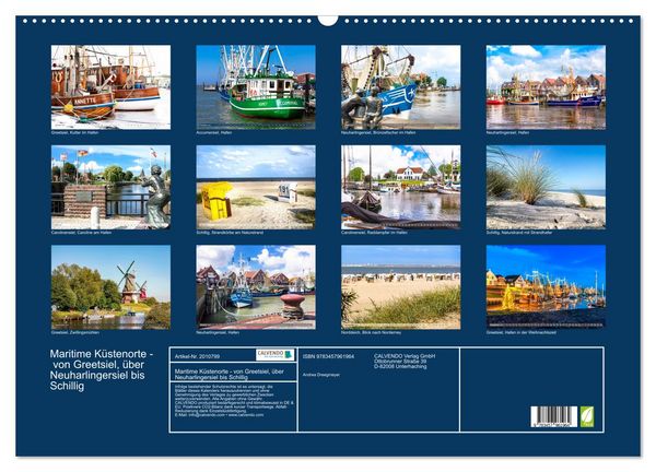 Produktbild: Maritime K&uuml;stenorte - von Greetsiel, &uuml;ber Neuharlingersiel bis Schillig (Wandkalender 2026 DIN A2 quer), CALVENDO Monatskalender