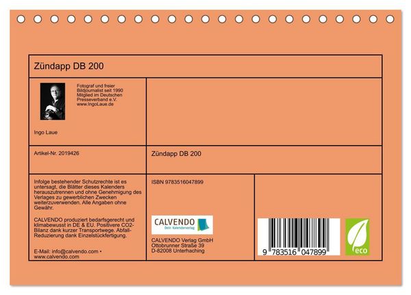 Produktbild: Z&uuml;ndapp DB 200 (Tischkalender 2026 DIN A5 quer), CALVENDO Monatskalender