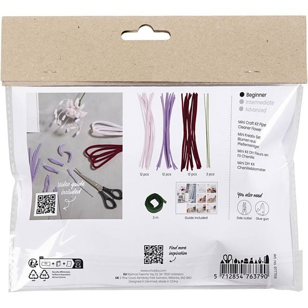 Produktbild: Creativ Company Mini Kreativ Set Blumen aus Pfeifenreiniger, Spinnenlilie, Rosa mattiert, Helllila, Dunkelrot