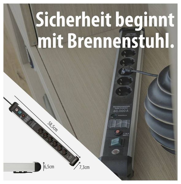 Produktbild: Brennenstuhl 1391010620 &Uuml;berspannungsschutz-Steckdosenleiste Silber, Schwarz Schutzkontakt 1 St.